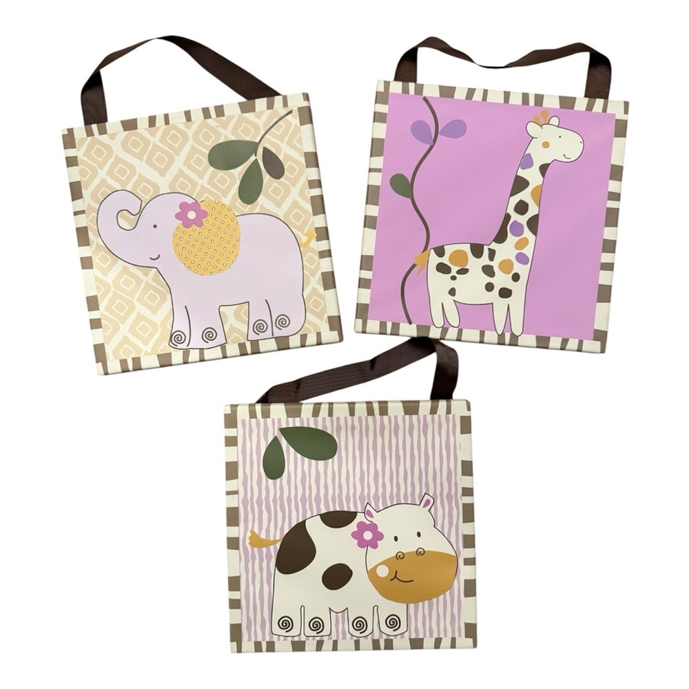 COCALO INC BABY Canvas Elephant Giraffe Hippo (9.5” x 9.5” ) Wall Art (Set of 3)